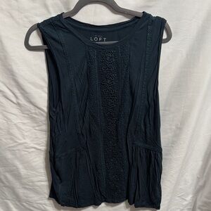LOFT Women's dark teal embroidered Tank Top